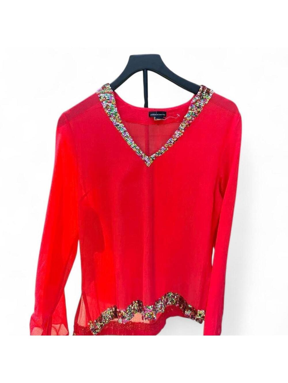 vintage Moda International vibrant true red blouse/cover-up! Size Large.